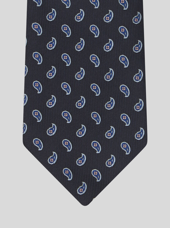 Shop Etro Micro Paisley Tie In Navy Blue