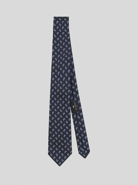 Shop Etro Micro Paisley Tie In Navy Blue