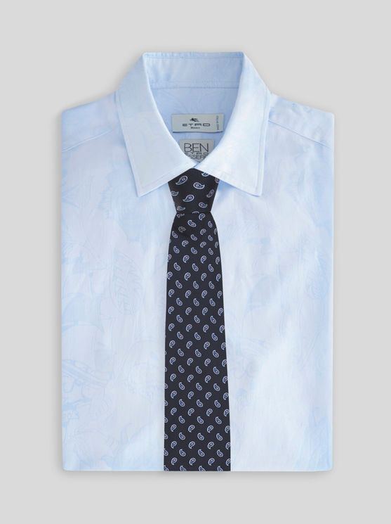 Shop Etro Micro Paisley Tie In Navy Blue