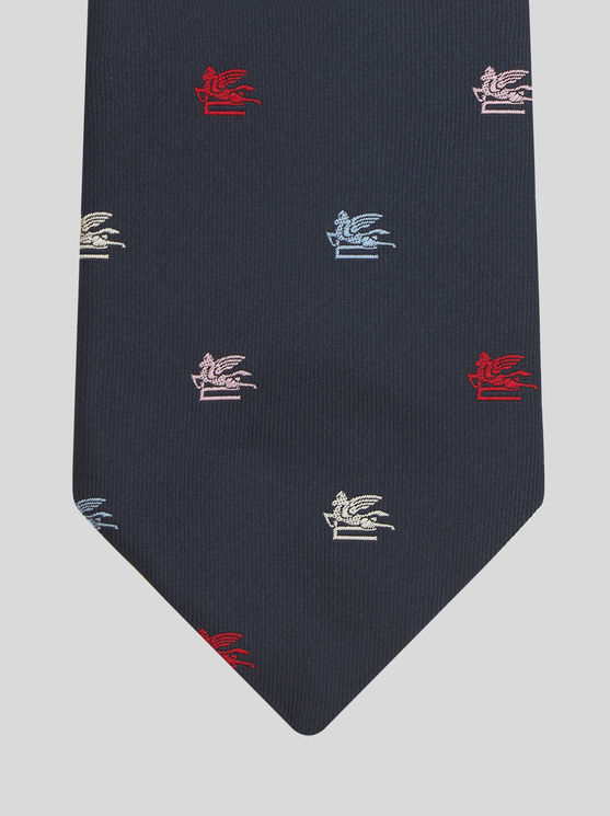 Shop Etro Tie With Pegaso In Navy Blue