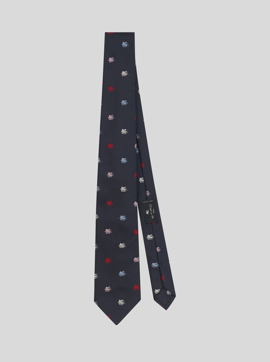 Shop Etro Tie With Pegaso In Navy Blue