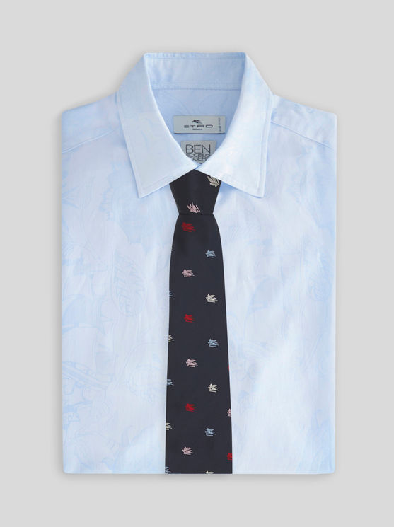 Shop Etro Tie With Pegaso In Navy Blue