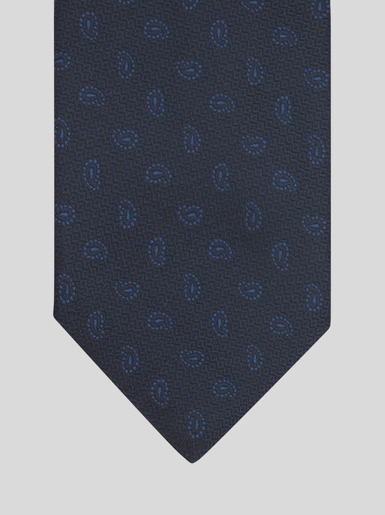 Shop Etro Silk Tie With Paisley Designs In Navy Blue