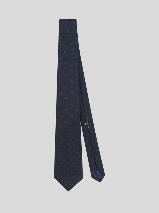 Shop Etro Silk Tie With Paisley Designs In Navy Blue