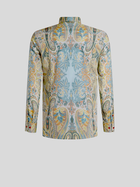 Shop Etro Cotton Shirt With Paisely Print In Light Blue