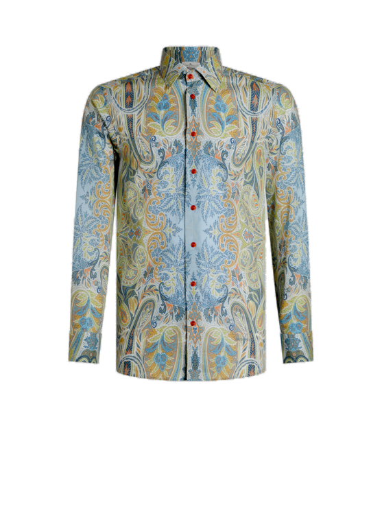 Etro Cotton Shirt With Paisely Print In Light Blue