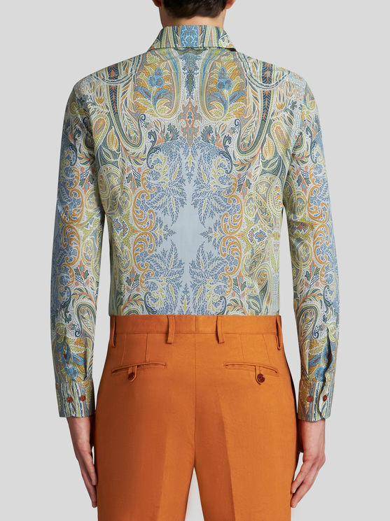 Shop Etro Cotton Shirt With Paisely Print In Light Blue