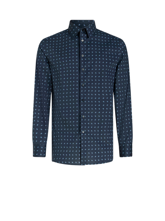 Etro Paisley-patterned Long Sleeve Shirt With Classic Collar In Blue