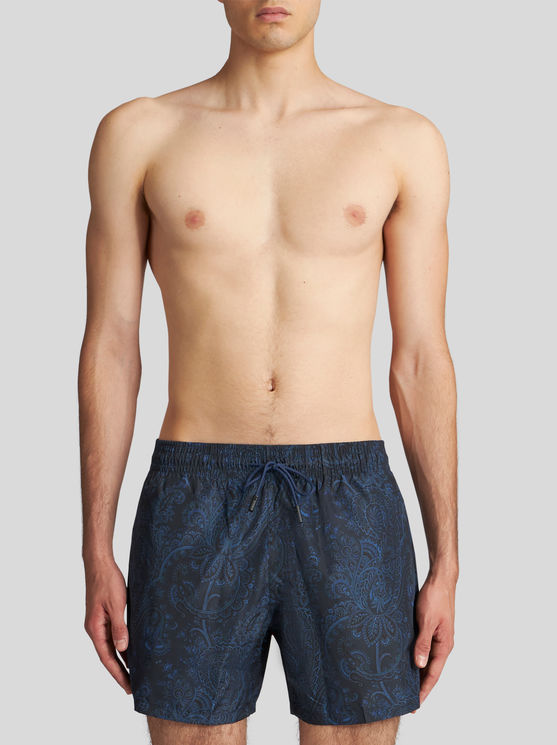 Shop Etro Paisley Print Swim Shorts In Navy Blue