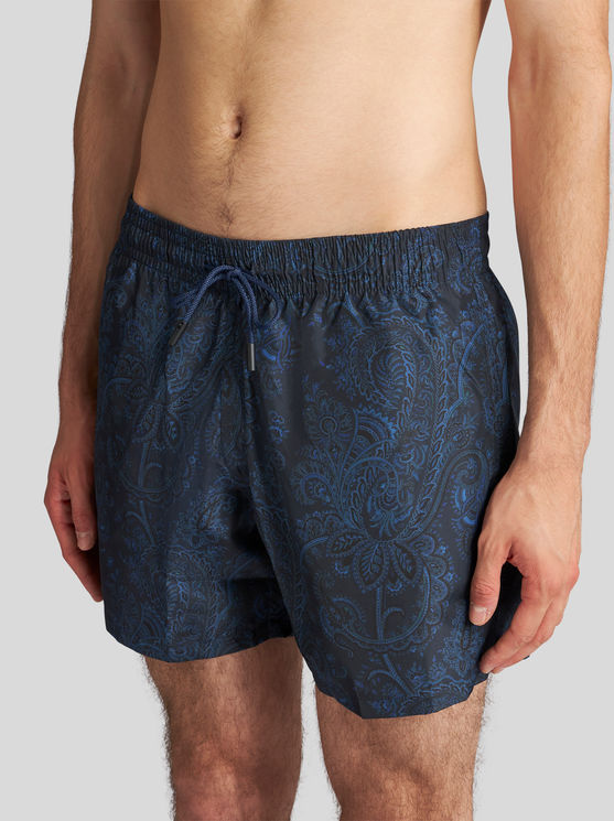 Shop Etro Paisley Print Swim Shorts In Navy Blue