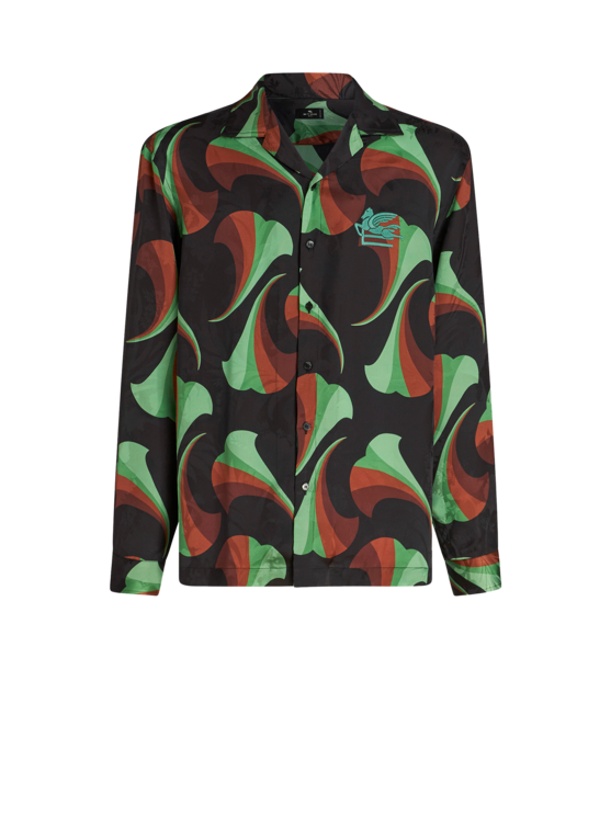 Etro Black Silk Bowling Shirt With Floral Print In Black