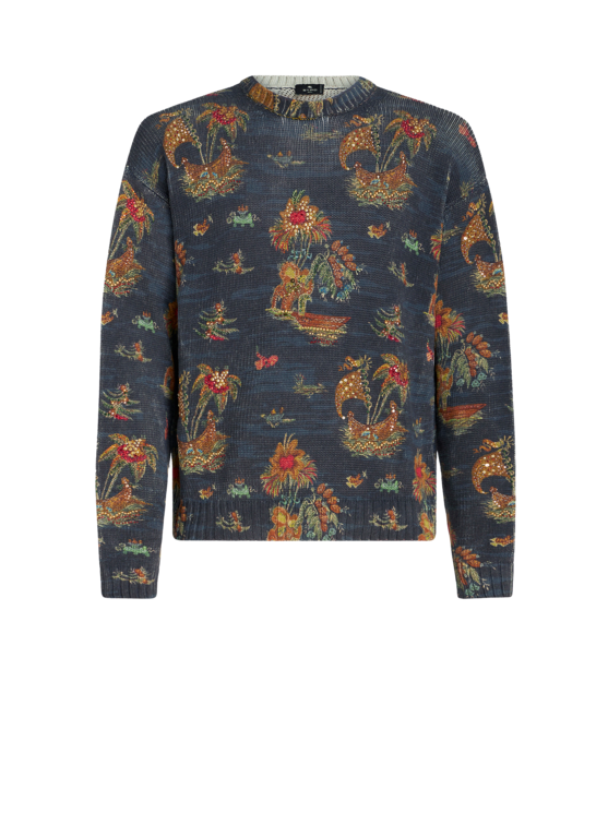 ETRO SILK AND LINEN JUMPER WITH APPLICATIONS