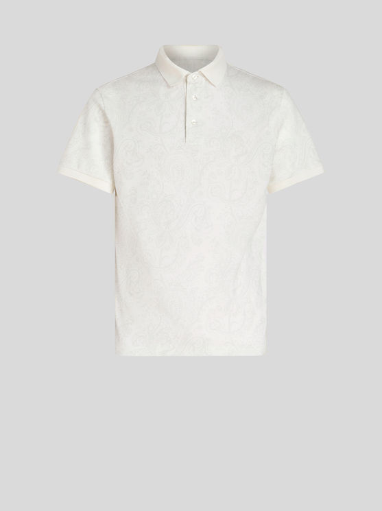 Shop Etro Jersey Polo Shirt With Paisley Designs In White