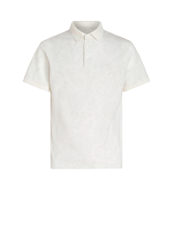 Shop Etro Jersey Polo Shirt With Paisley Designs In White