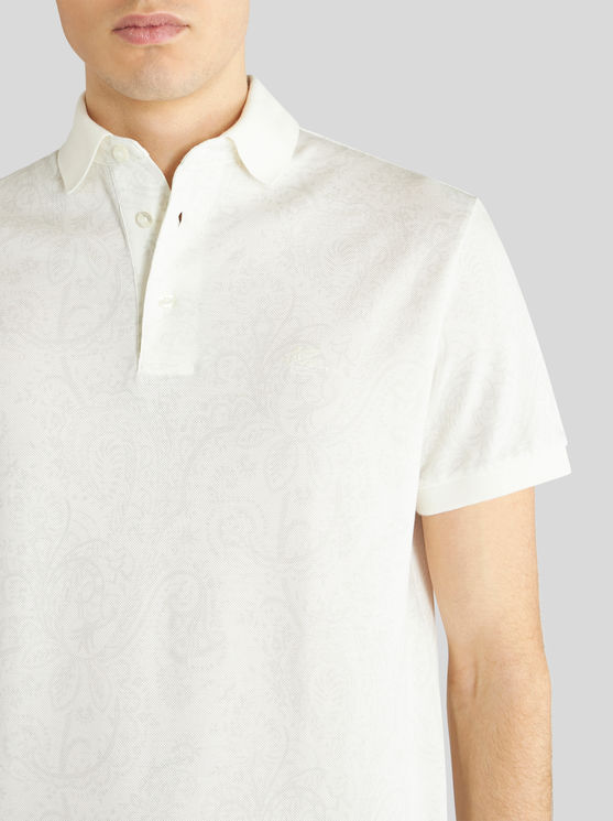 Shop Etro Jersey Polo Shirt With Paisley Designs In White