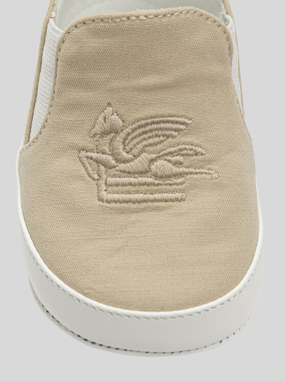 Shop Etro Baby Slip-on Shoes With Pegaso Embroidery In Beige