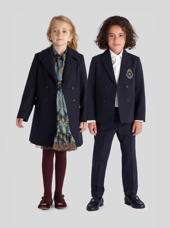 Shop Etro Zweireihiger Mantel Für Kinder In Navyblau