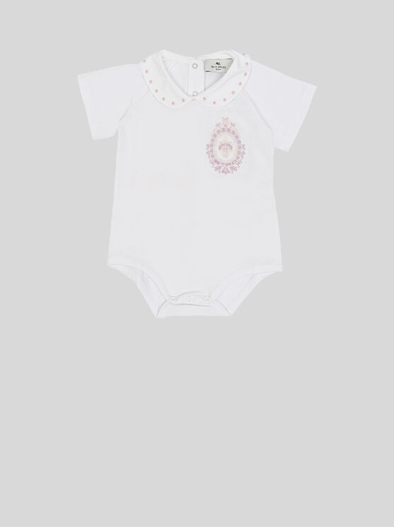 Shop Etro Babygrow With Coat Of Arms Embroidery In Pink