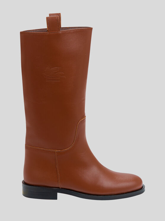 Shop Etro Leather Boots For Children In Brown