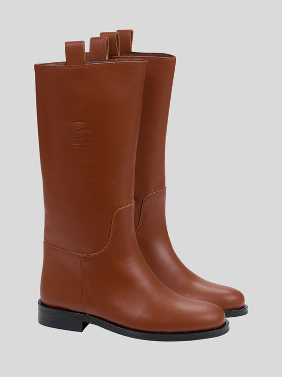 Shop Etro Leather Boots For Children In Brown