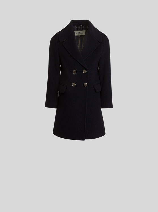 Shop Etro Double-breasted Coat For Children In Navy Blue