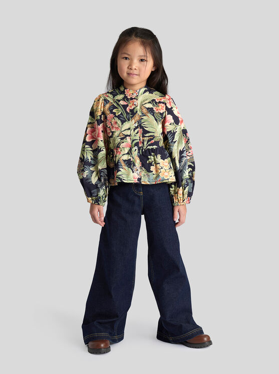 Shop Etro Floral Blouse For Children In Navy Blue