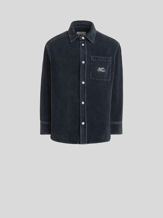 Shop Etro Velvet Shirt For Children In Navyblau