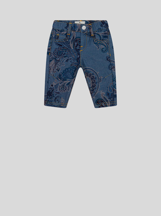 Shop Etro Jacquard Jeans For Babies In Navy Blue