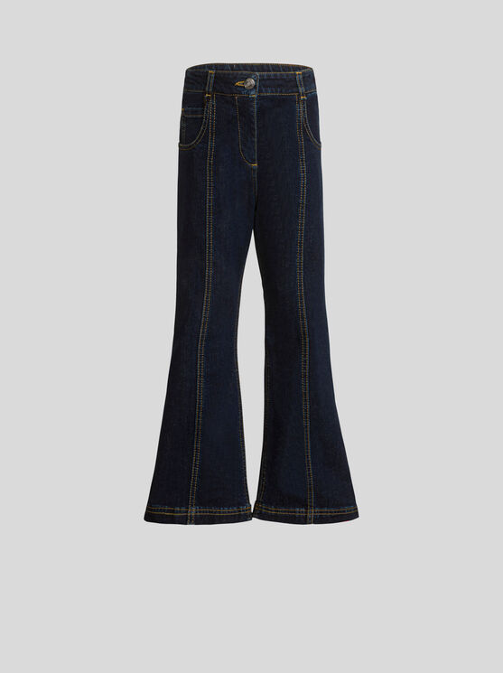 Shop Etro Topstitched Jeans For Children In Navy Blue