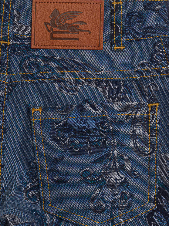 Shop Etro Jacquard Jeans For Children In Navy Blue