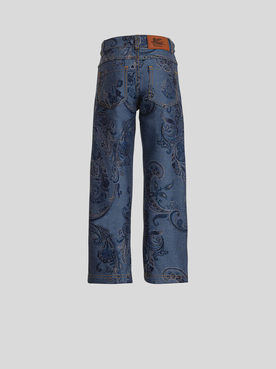 Shop Etro Jacquard Jeans For Children In Navy Blue