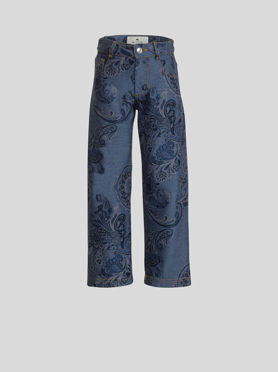 Shop Etro Jacquard Jeans For Children In Navy Blue