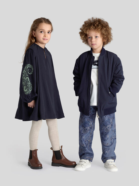 Shop Etro Jacquard Jeans For Children In Navy Blue