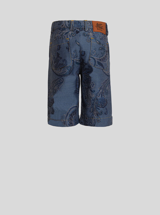 Shop Etro Jacquard Bermuda Shorts For Children In Navy Blue