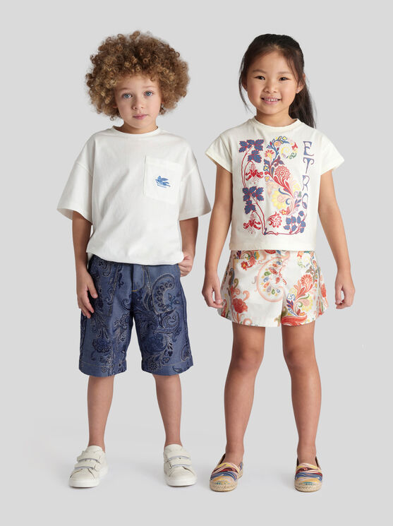 Shop Etro Jacquard Bermuda Shorts For Children In Navy Blue