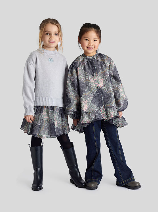 Shop Etro Crepon Skirt For Children In Navyblau