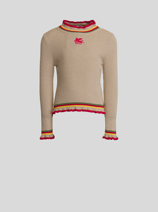 Shop Etro Ribbed Sweater For Children In Beige