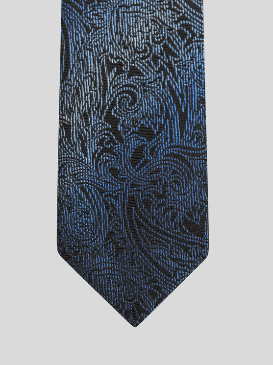 Shop Etro Silk Jacquard Tie In Navy Blue