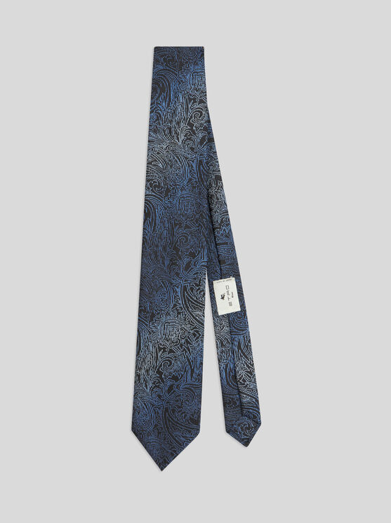 Shop Etro Silk Jacquard Tie In Navy Blue