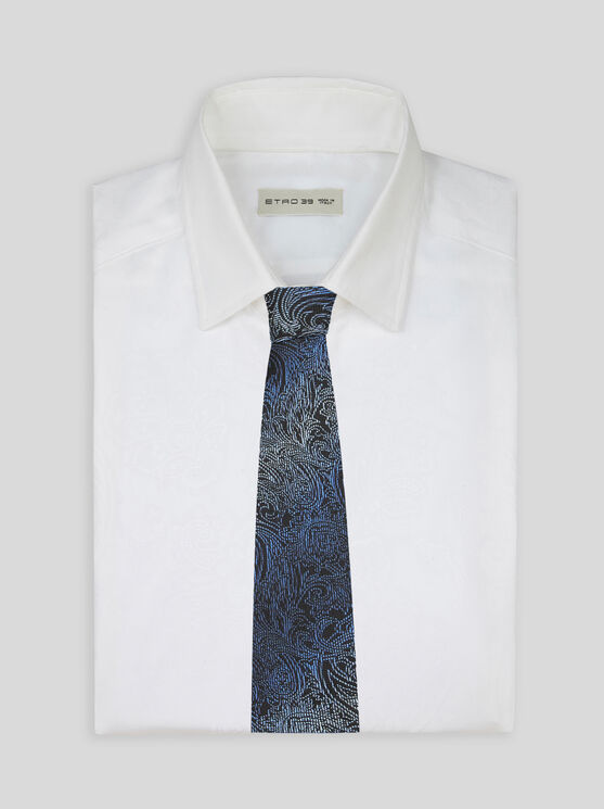 Shop Etro Silk Jacquard Tie In Navy Blue