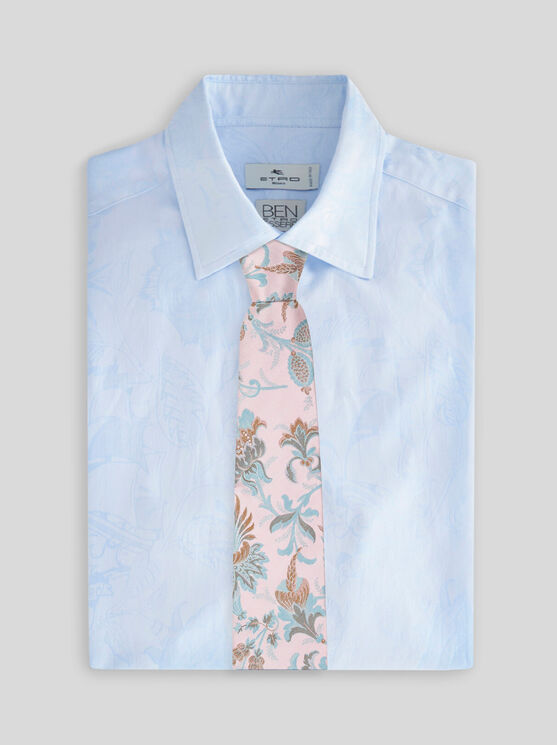 Etro , Silk Jacquard Tie With Floral Motif, Man, Pink In Blue