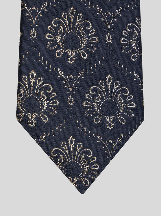 Shop Etro Silk Jacquard Tie In Navy Blue