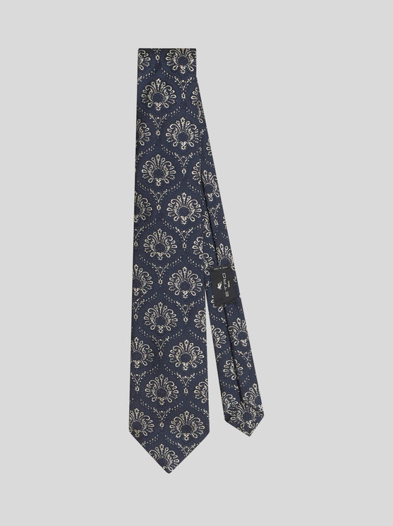 Shop Etro Silk Jacquard Tie In Navy Blue