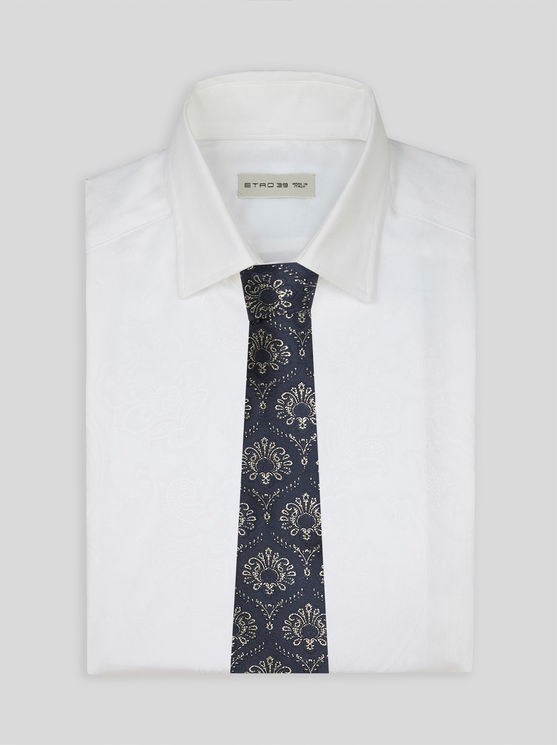 Shop Etro Silk Jacquard Tie In Navy Blue