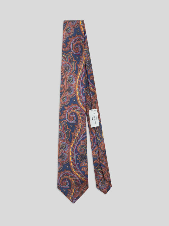 Etro , Printed Silk Tie, Man, Blue