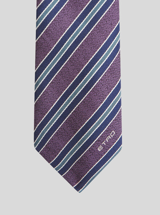 Shop Etro Striped Jacquard Tie In Purple