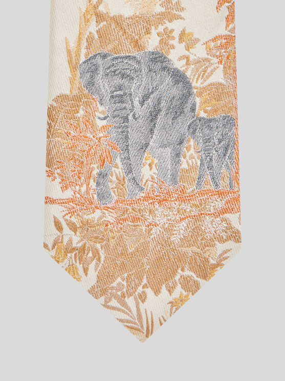 Etro Silk Tie With Embroidered Botanical Pattern And Elephant Motif In Gelb