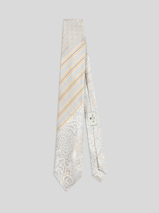 Shop Etro Silk Jacquard Tie In Grey