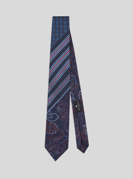 Shop Etro Silk Jacquard Tie In Navy Blue