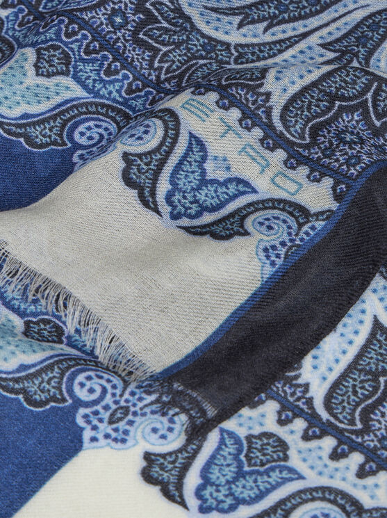 Shop Etro Paisley Scarf In Navy Blue